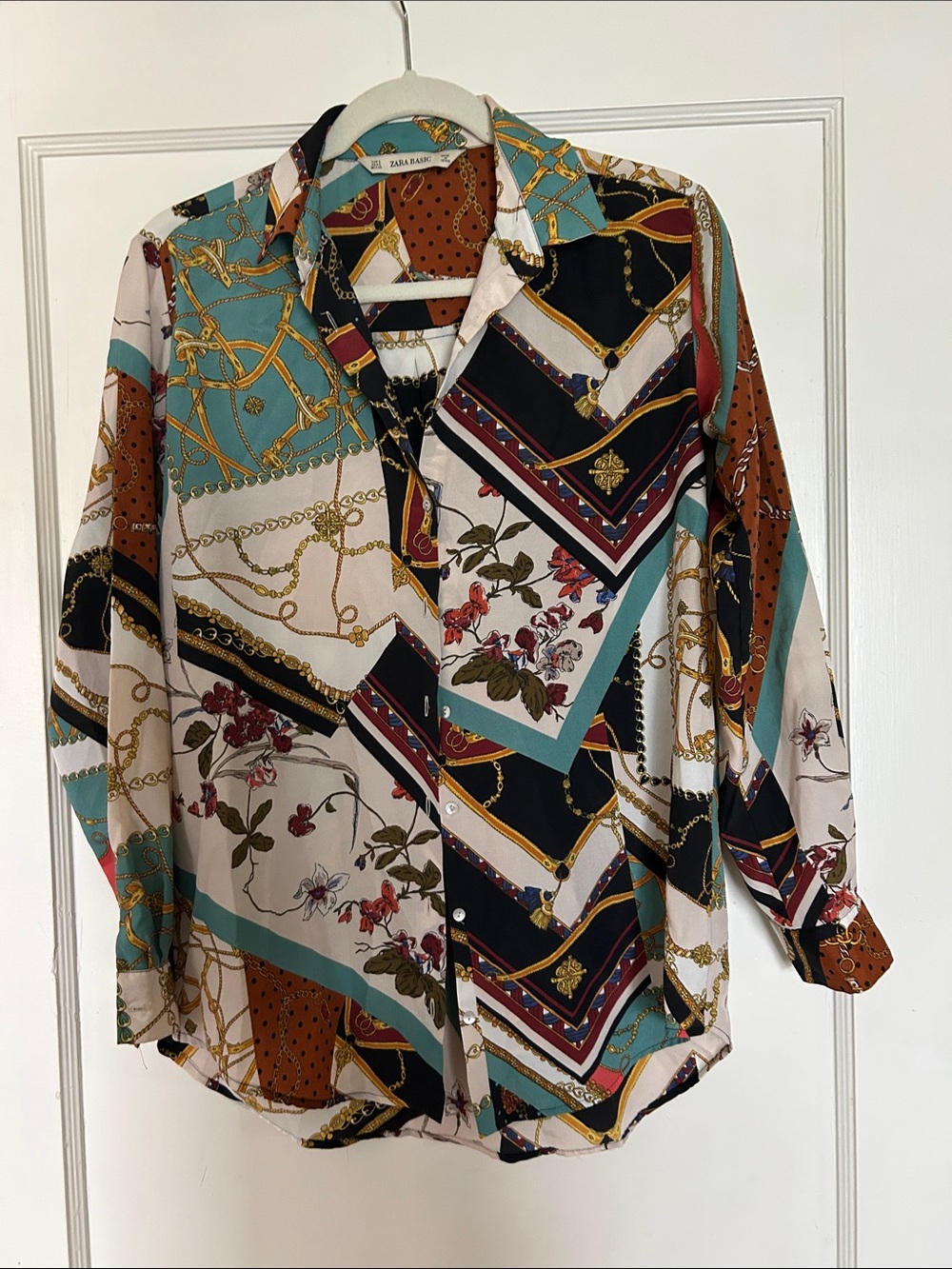 Zara Basic Multicolor Chain & Polka Dot Blouse